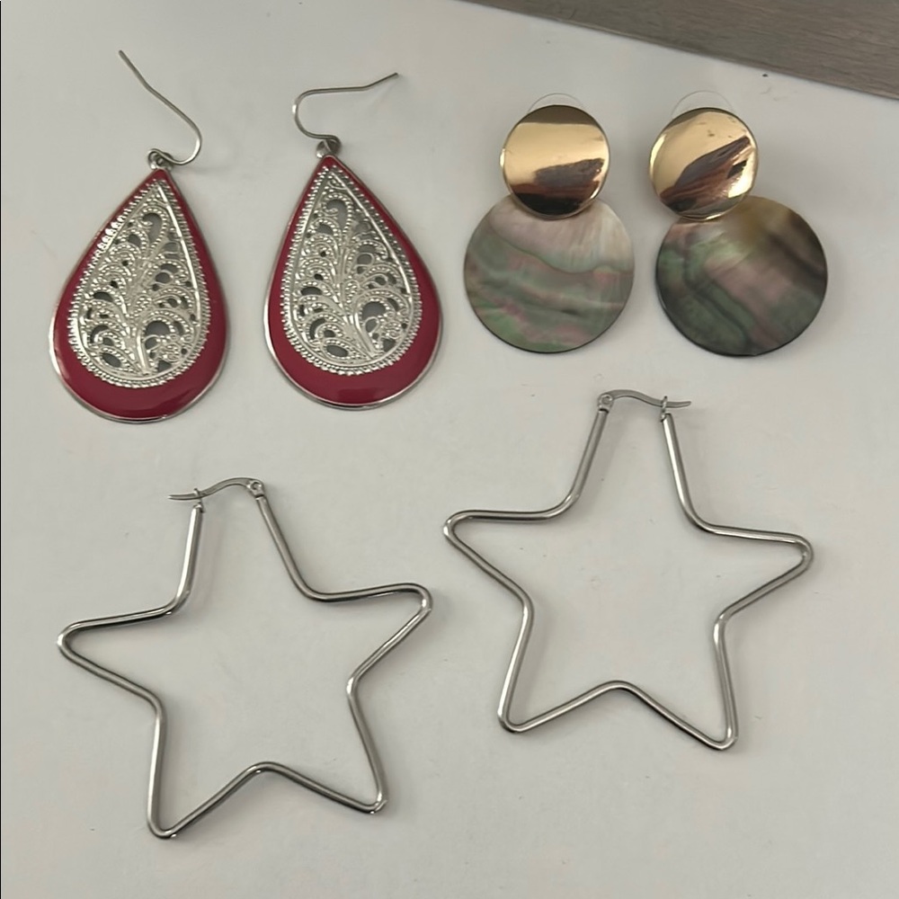 Red and Silver Filigree Teardrop Earrings